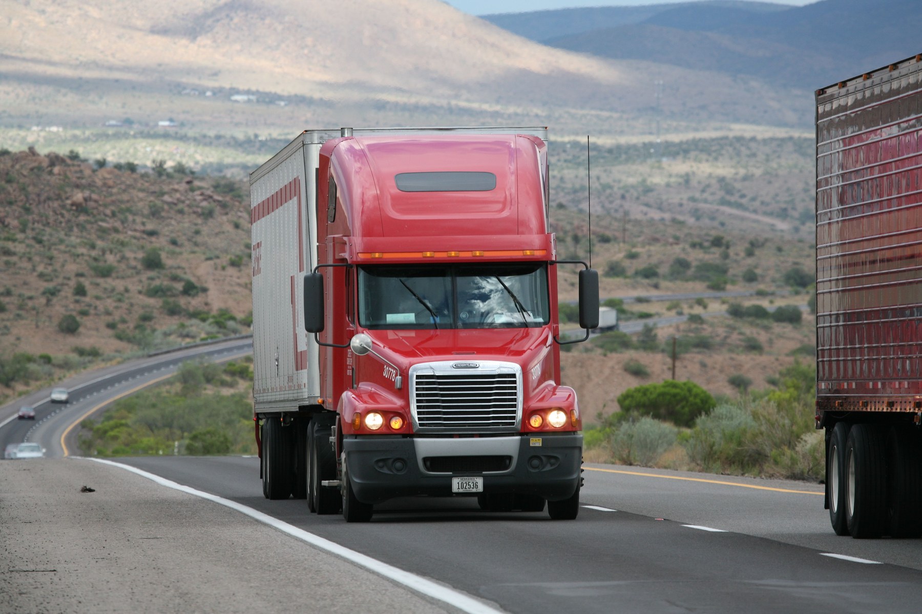 American semi truck used for freight transportation